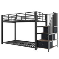 ETAGENBETT 90/200 cm mit Treppe, LED und Steckdose, DE-41957, in Schwarz - Schwarz, Metall (90/200cm) - ComfortXL