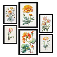 POSTER Set Mit 6 Orangenblüte Größe A3 & A4 Schwarzer Rahmen - Schwarz, Papier (29.7/1cm) - Nacnic