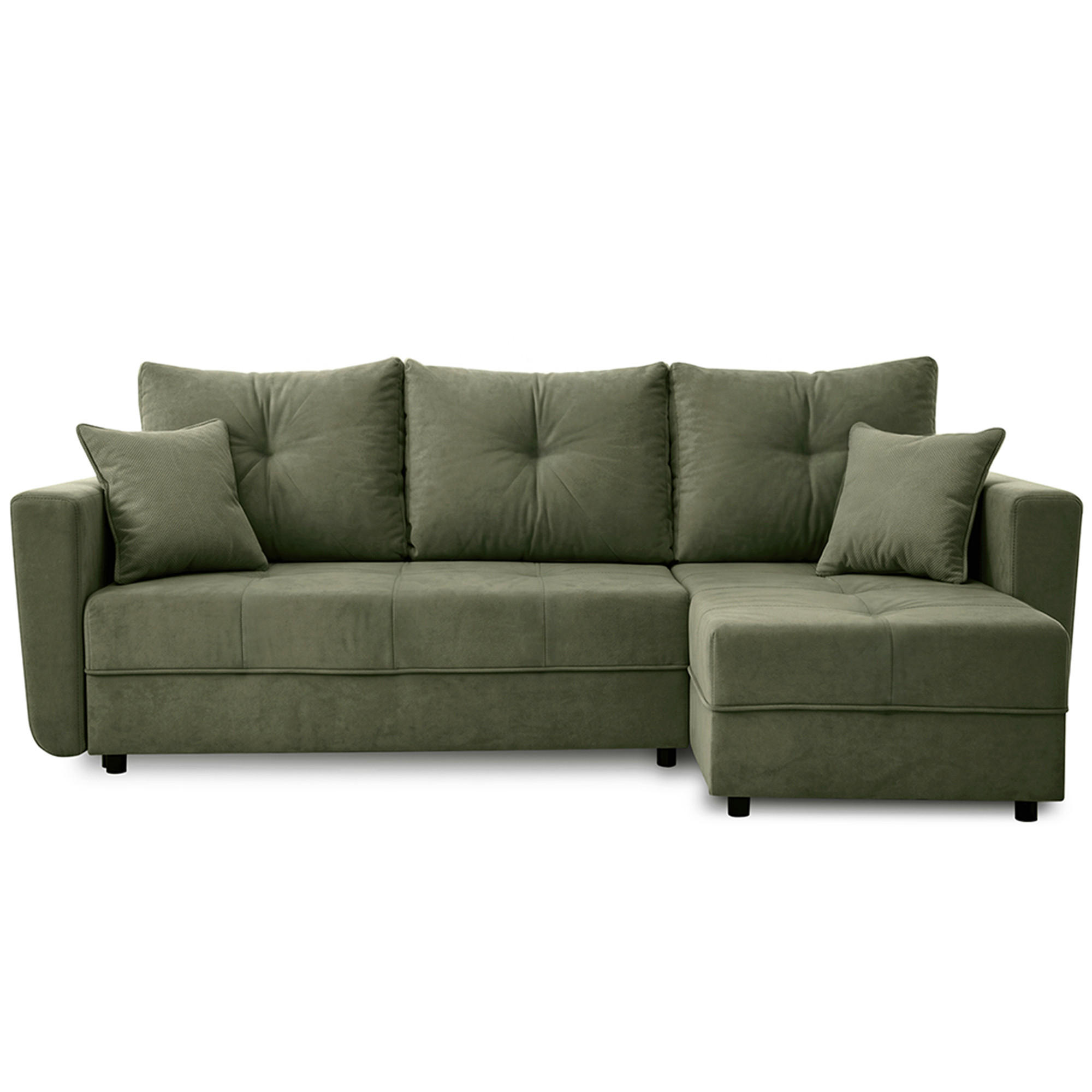 Beautysofa ROHOVÁ ROZKLÁDACÍ POHOVKA Verona s úložným prostorem a univerzální lenoškou, 240 cm, olivově zelená