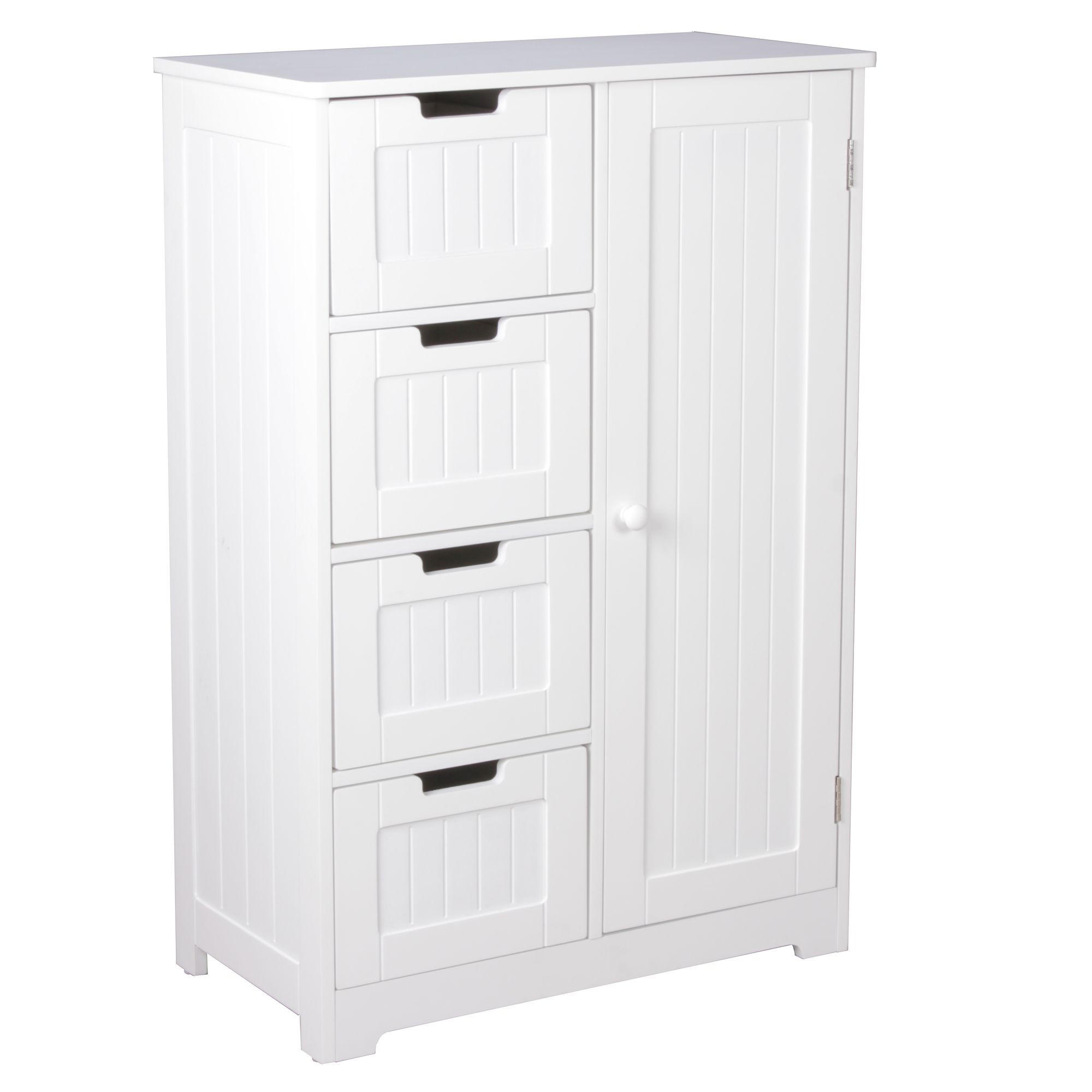 BADSCHRANK Weiß 30x83x30 cm im Landhausstil aus MDF mit 4 Schubladen - Weiß, Holz (56/83/30cm) - KADIMA DESIGN