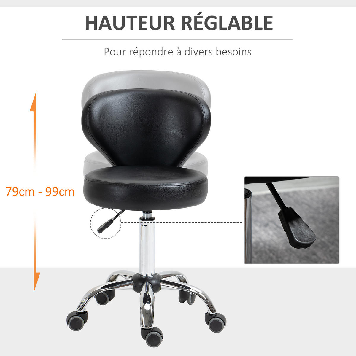 BÜROHOCKER DE-18009 höhenverstellbar 49-64 cm, ergonomisch Schwarz - Schwarz, Metall (54/88/45cm) - ComfortXL