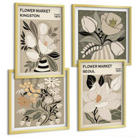 BILDER SET 4er Set - 50x50 cm & 40x60 cm Goldrahmen - Kingston Seoul Retro-Blumen - Goldfarben, Kunststoff (50/50cm) - TULUP
