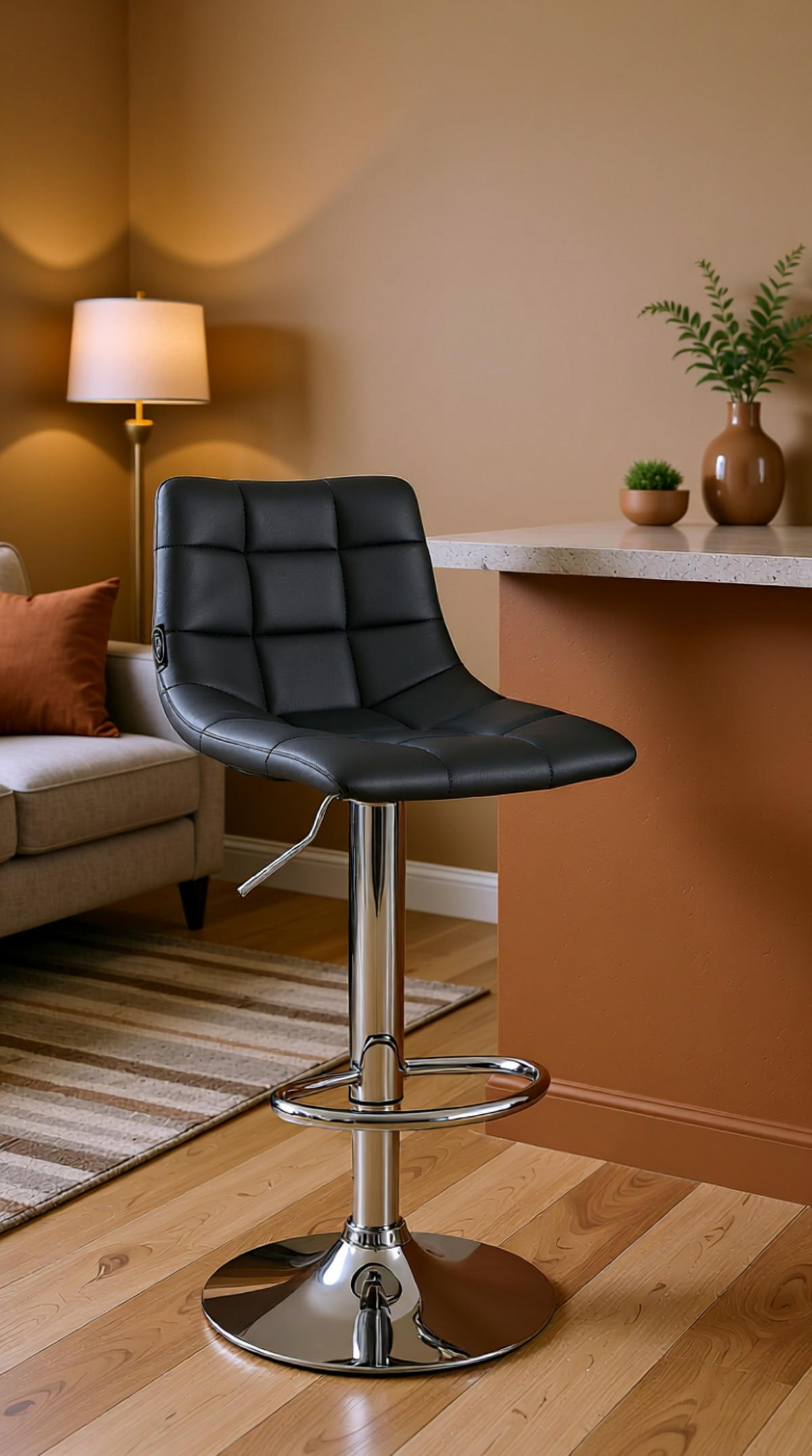 BARHOCKER James Kunstleder chrom grau - Chromfarben/Grau, Kunststoff/Metall (43/108.5/46.5cm) - TPFLiving
