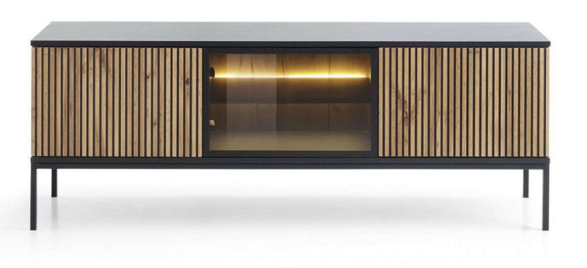 TV-LOWBOARD RTV-SCHRANK Weiß SANTI Mit Lamellen Und LED-Beleuchtung - Multicolor, Holzwerkstoff (154/56/39cm) - Sepro Meble