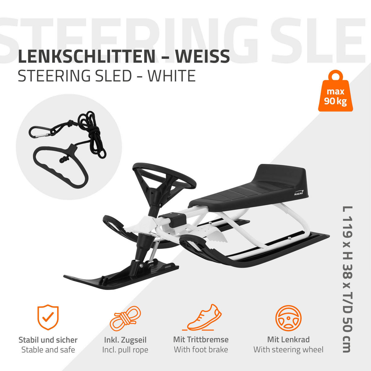 LENKSCHLITTEN Schwarz/Weiß - Weiß, Metall (50/119cm) - Hauki
