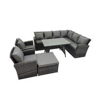 LOUNGEMÖBEL-SETS mit Esstisch Sofa Polyrattan Dunkelgrau 9-Sitzer - Dunkelgrau/Grau, Glas/Kunststoff - Fimous