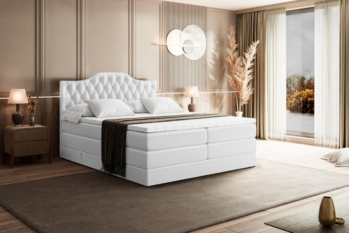 BOXSPRINGBETT VILA-1 KING - 180x200 - H3/H4 - Weiß Hochglanz - Weiß Hochglanz, Holzwerkstoff (180/200cm) - ALTDECOR