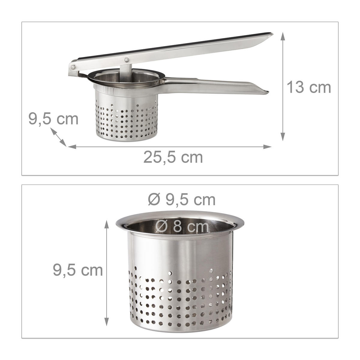KARTOFFELPRESSE - Silberfarben, Metall (25.5/9.5cm) - Relaxdays