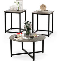 BEISTELLTISCH Grau(3-teilig) - Grau, Holzwerkstoff (80/80/42cm) - COSTWAY