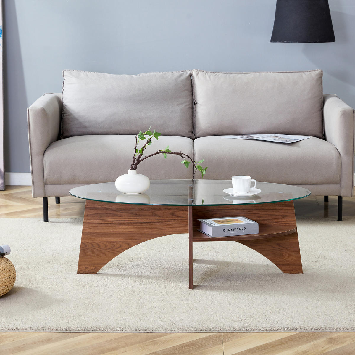 COUCHTISCH 104.9/60 cm Transparent/Nussbaum aus MDF und Sicherheitsglas mit Ablage - Nussbaumfarben, Holzwerkstoff (104.9/60/35.6cm) - OKMYHOME