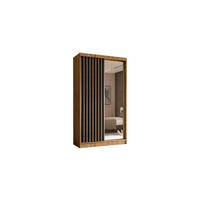 KLEIDERSCHRANK mit Spiegel-Schiebetüren und Aluminium-Leisten - LAMELO - 120 cm Artisan+Schwarz+Artisan - Braun, Holzwerkstoff (120/216/61cm) - ALTDECOR