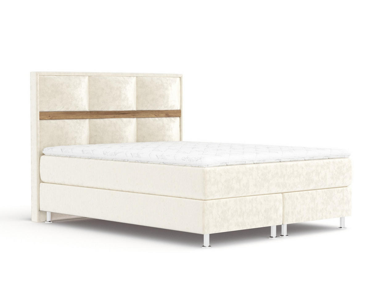 BOXSPRINGBETT Soto Creme 180/200 cm mit Latex-Topper - Silberfarben/Creme, Holz/Holzwerkstoff (180/200cm) - Maison de Reve