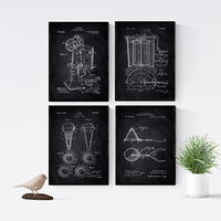 POSTER Set mit 4 Schwarz Eismaschine Patent A4 Schwarzer Rahmen - Schwarz, Papier (29.7/3cm) - Nacnic