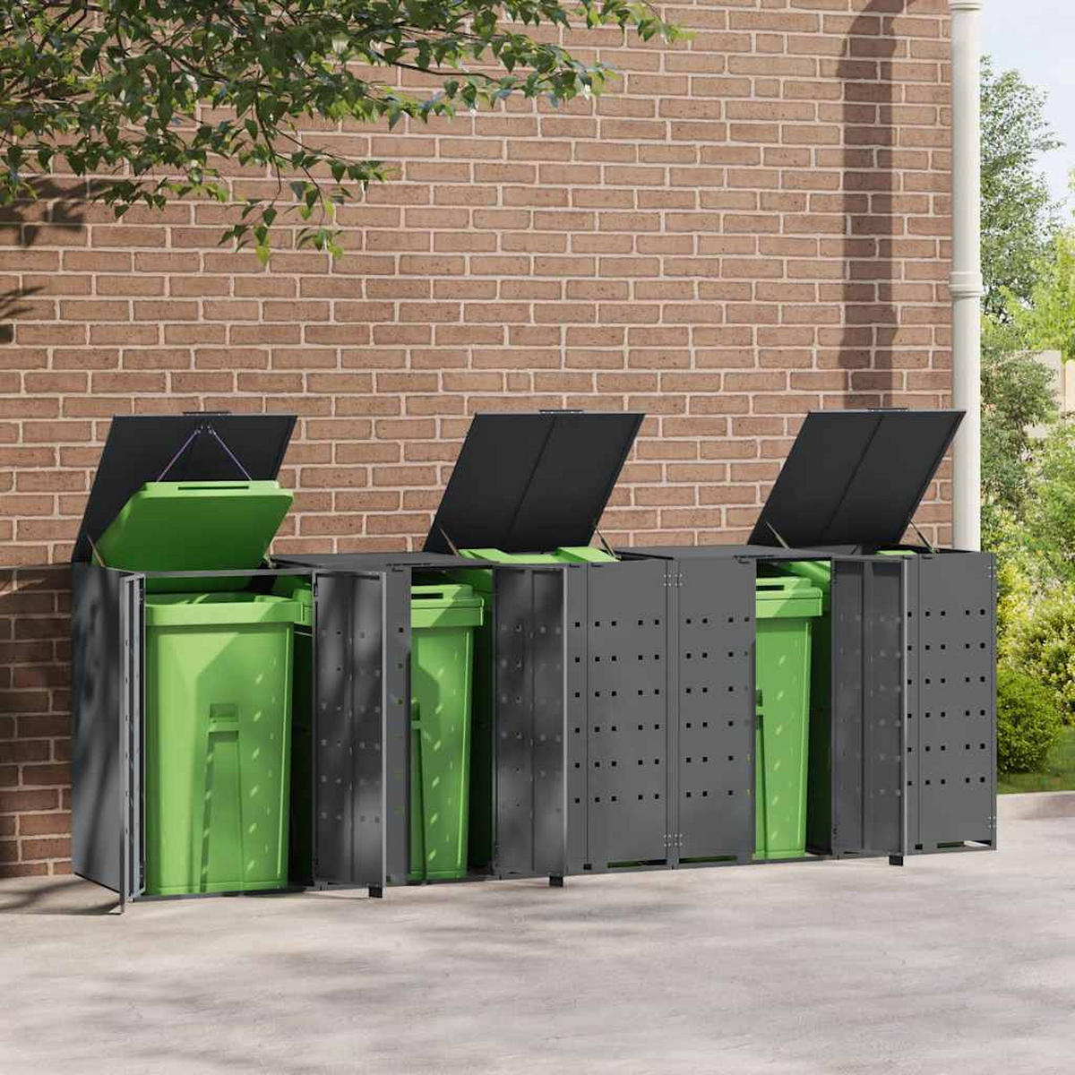 MÜLLTONNENBOX Gorilo für 5 Tonnen Anthrazit 345x79x117 cm - Anthrazit, Metall (345/117/79cm) - DELUKE