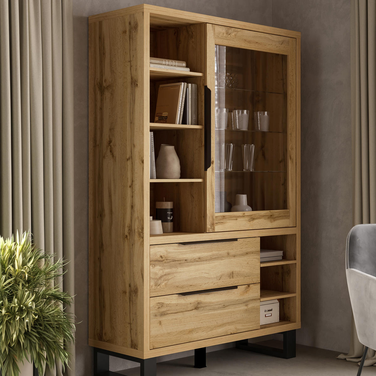VITRINE in Eiche Wotan, Eiche - Eiche Wotan, Holzwerkstoff (120/190/45cm) - MASSENO