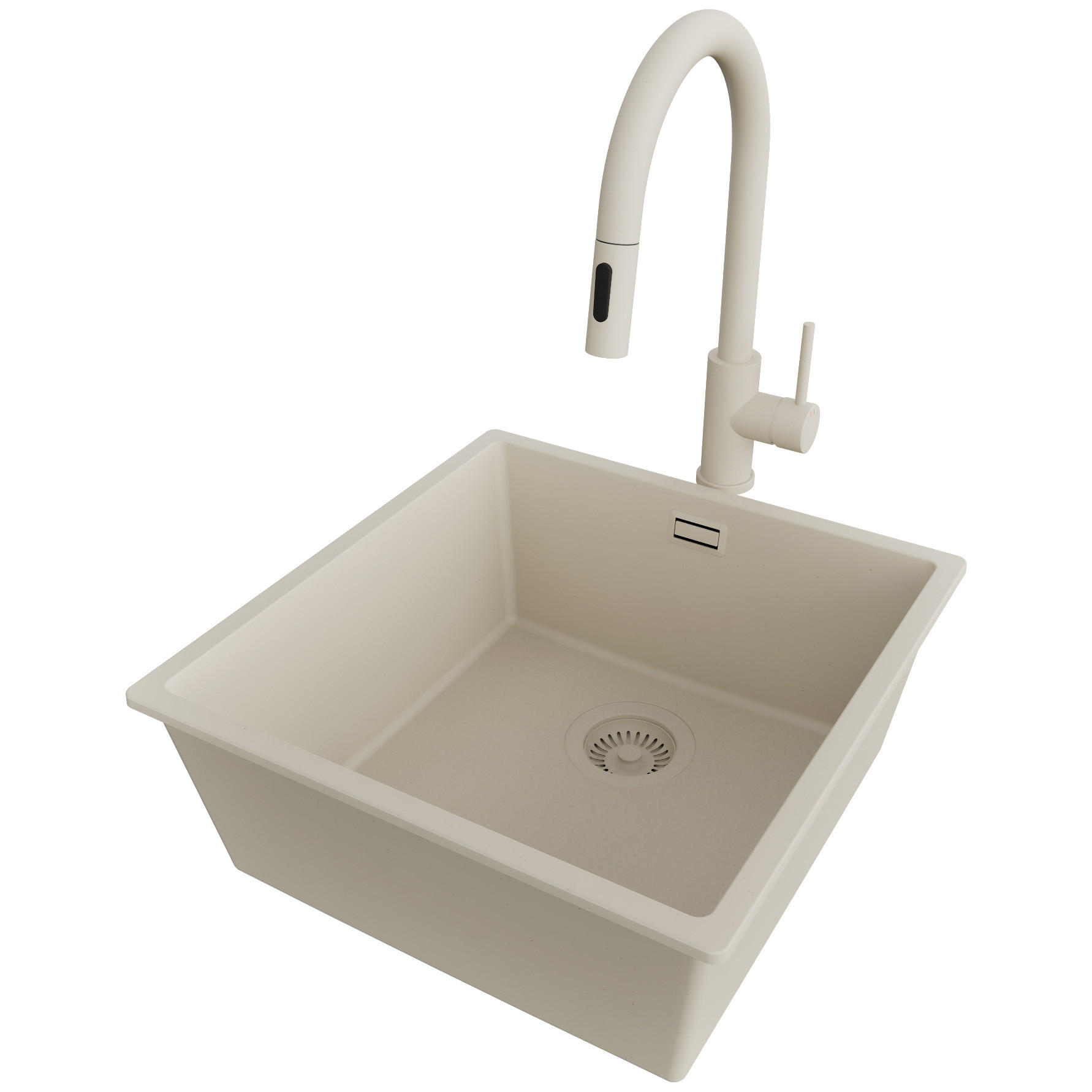 UNTERBAUSPÜLE GRANIT London, 2-er set Beige 46/47 cm 1 Becken + Küchenarmatur 40/20 cm + Ablauf-Set ab 50er Unterschrank - Beige, Kunststoff (46/20/47cm) - Primagran