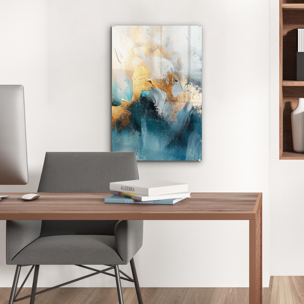 ACRYLGLASBILD Abstrakt - Kunst - Gold - Blau 40x60 cm - Petrol, Glas (40/60cm) - MuchoWow