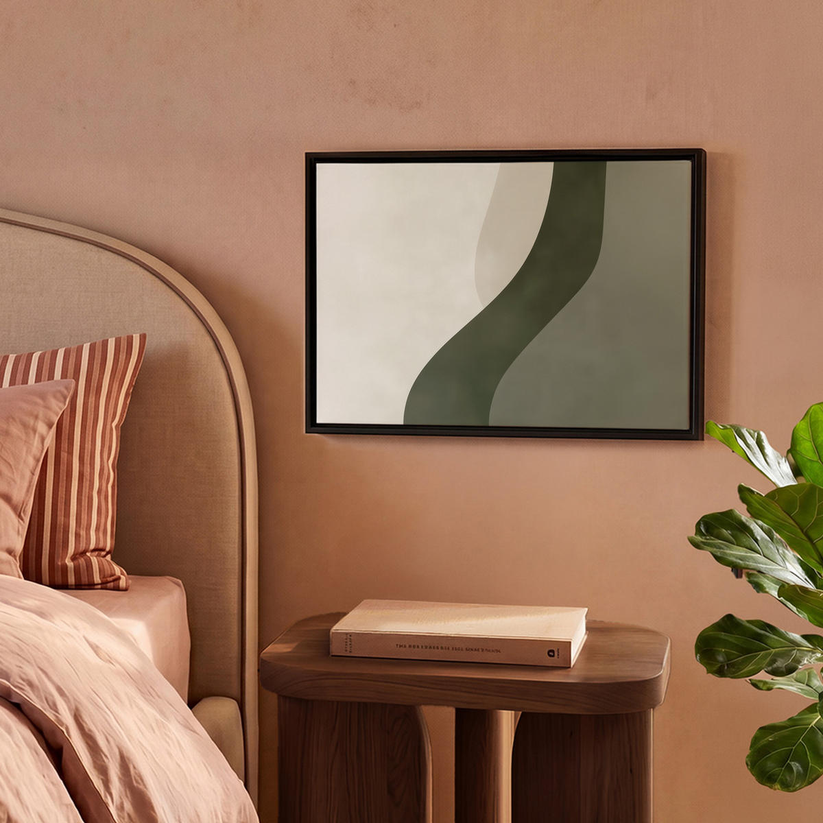 LEINWAND Bilder mit Rahmen - Japandi - Grün - Abstrakt - Modern - 40x30 - Salbeigrün, Textil (40/30cm) - MuchoWow