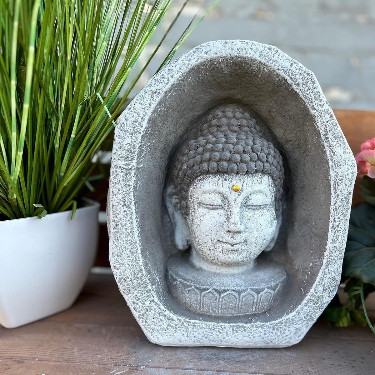 STEINFIGUR Meditationsstein Shiva Kopf frostfest wetterfest Steinguss - Grau, Stein (21/28/14cm) - stoneandstyle