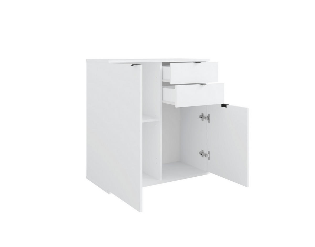 KOMMODE METRIX 80/82,5/35cm mit 2 Schubladen 2 Türen Weiß - Weiß, Holzwerkstoff (80/82.5/35cm) - MASSENO