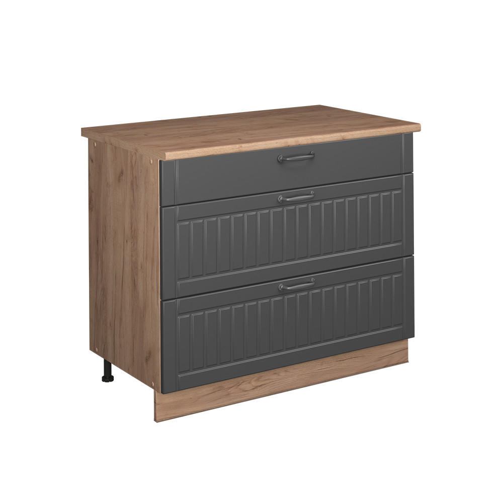 KÖKSUNDERSKÅP Fame-Line, Mörkgrå/Goldkraft ek, 100 cm, AP Oak Mörkgrå, Honungsek 82/100/60 cm