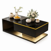 COUCHTISCH aus Spanplatte 100x50x32,5 cm Schwarz mit Glas, LED-Beleuchtung und Stauraum - Schwarz, Holzwerkstoff (100/50/32.5cm) - IVMEU