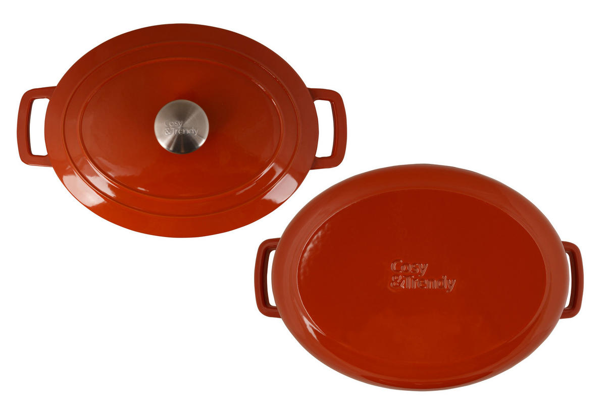 KASSEROLLE Fontestic Gusseisen-Rost-Oval-Bratpfanne – 31 x 24 cm – emailliert - Orange, Keramik (31/24/12cm) - Cosy & Trendy