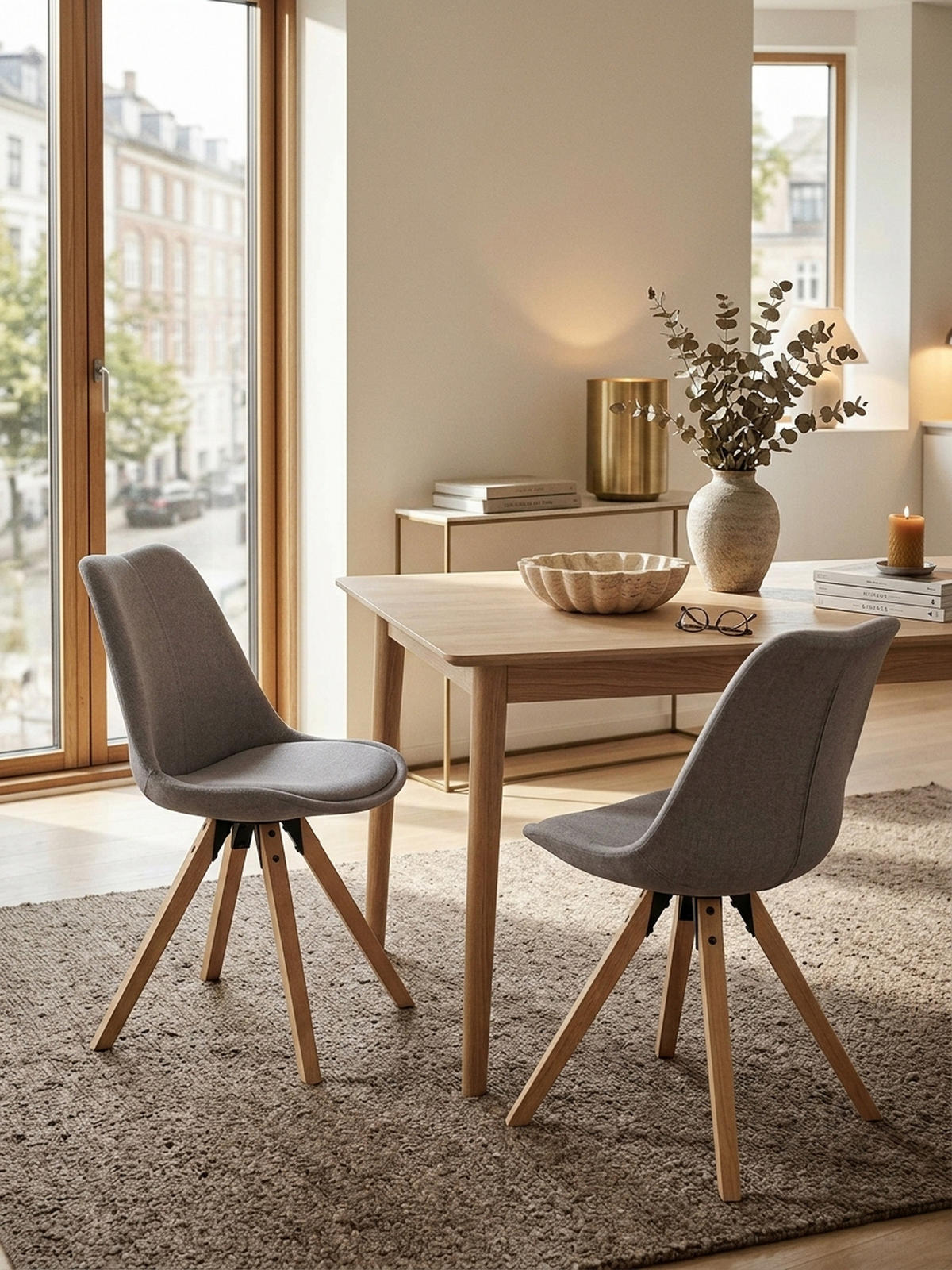 ESSZIMMERSTUHL 2er Set Stoffbezug mit Holzgestell Skandinavisch gepolstert, Grau 49x52x87 cm - Beige/Grau, Holz/Textil (49/87/52cm) - KADIMA DESIGN