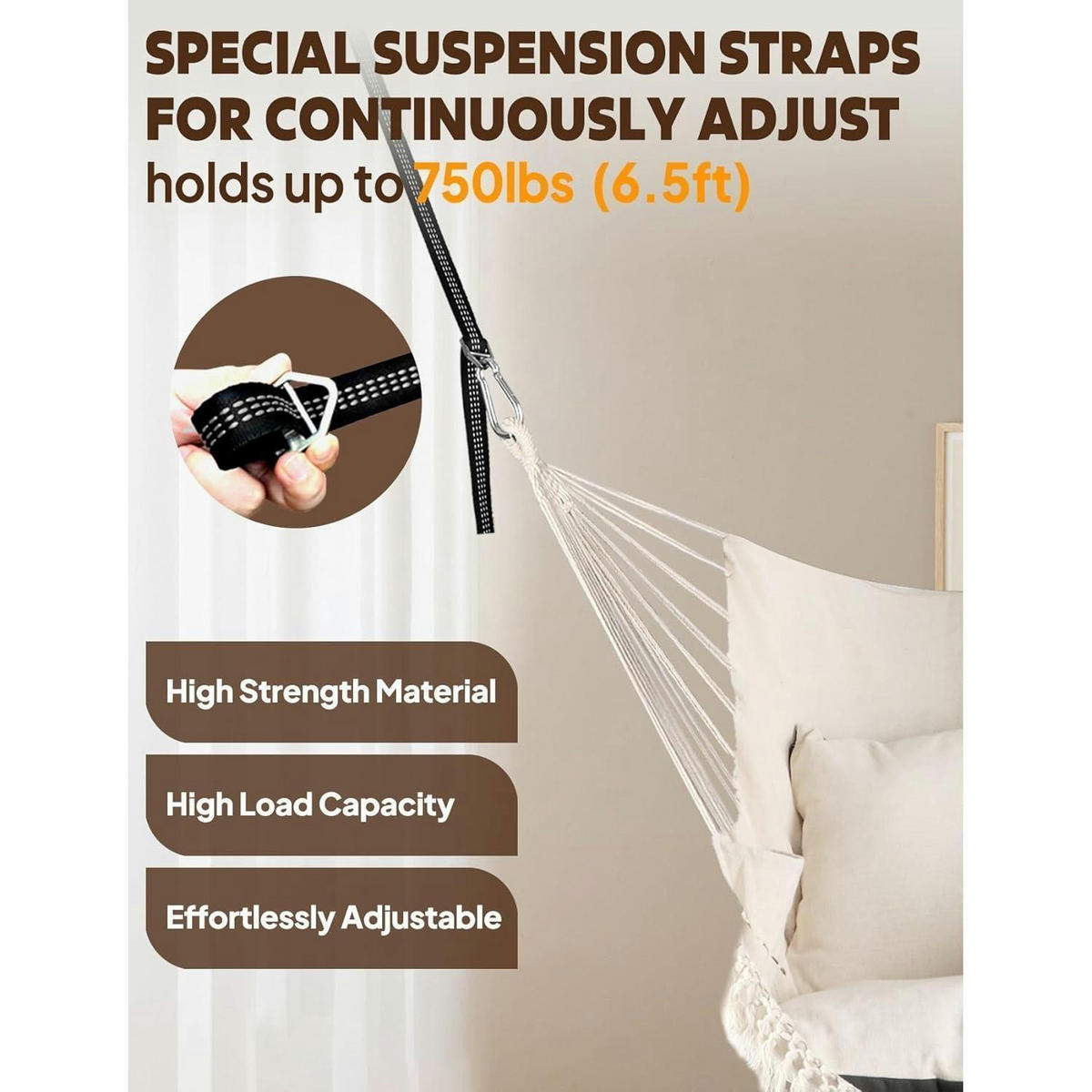 HÄNGESESSEL Cremeweiß mit 2 Sitzkissen - Creme, Textil (100/1.5/130cm)