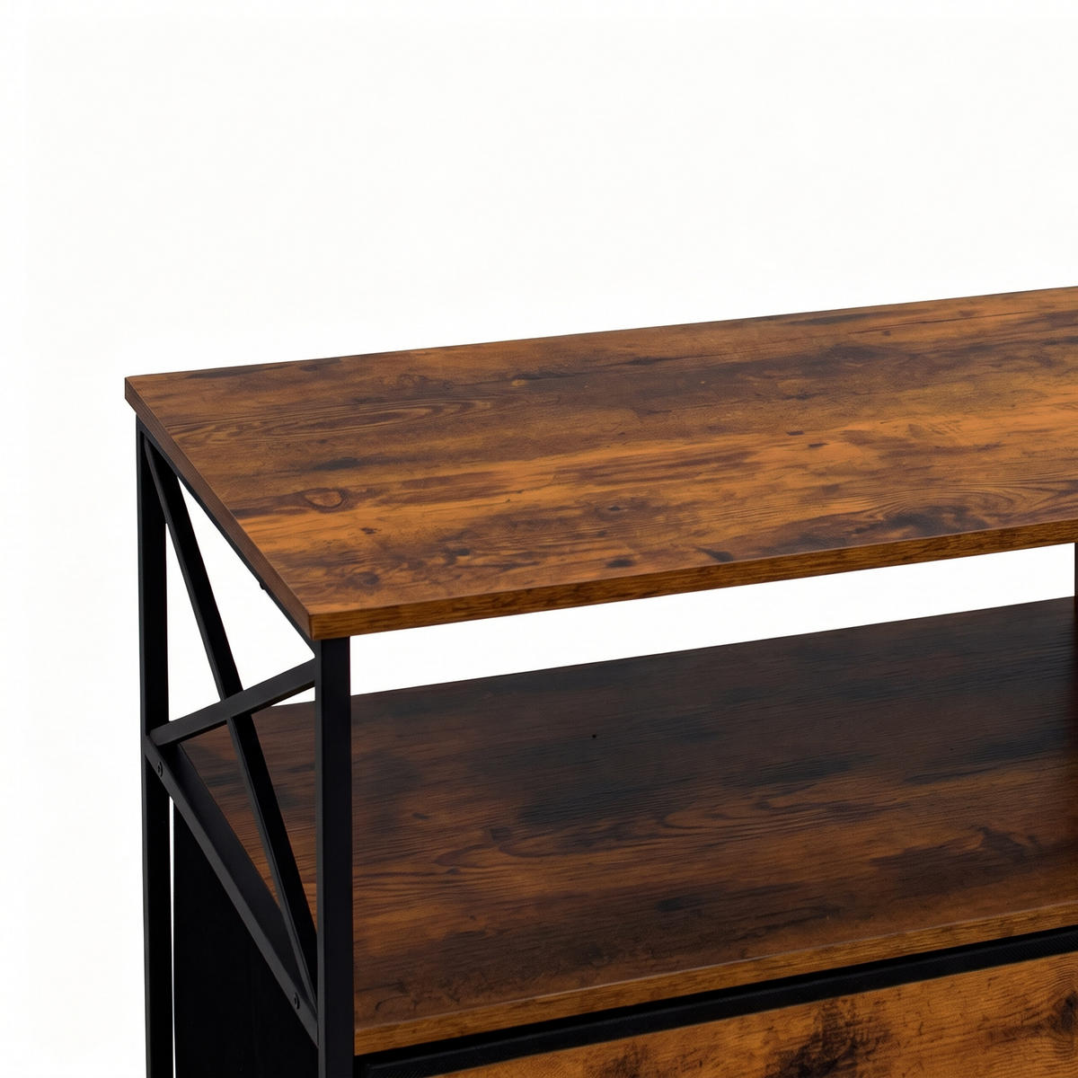 TV-LOWBOARD Industrial-Schwarz Stoffschubladen 120 cm - Braun, Holzwerkstoff/Textil (120/50/40cm) - Relaxdays