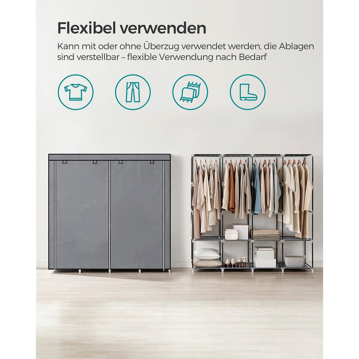 STOFFSCHRANK BISSAU - Grau, Kunststoff (170/167/45cm) - Hansiro