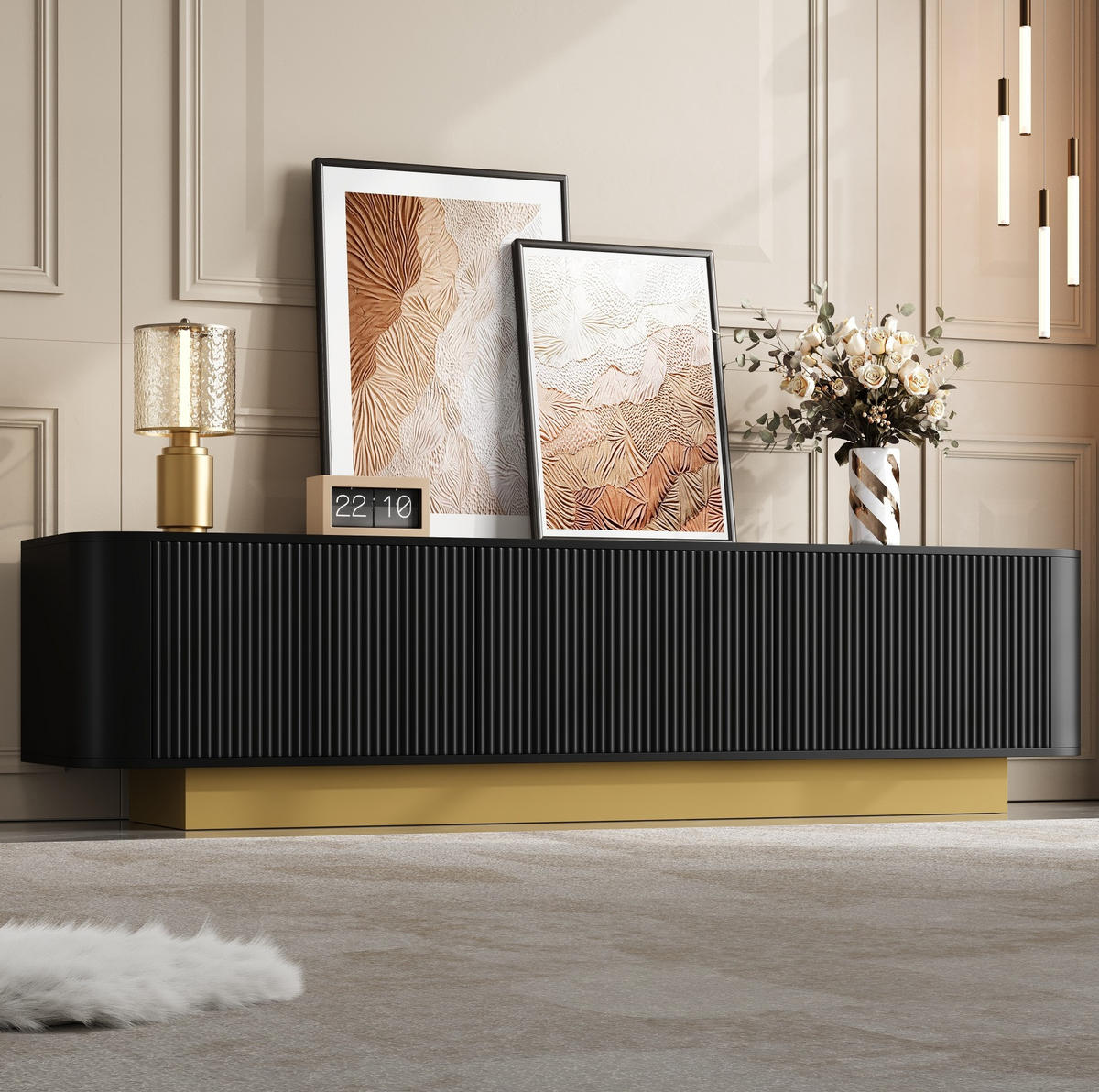 TV-LOWBOARD mit Stauraum 170 x 40,5 x 47 cm MDF/PB Black 3 Türen - Schwarz, Holzwerkstoff (40.5/47/170cm) - Beauniv