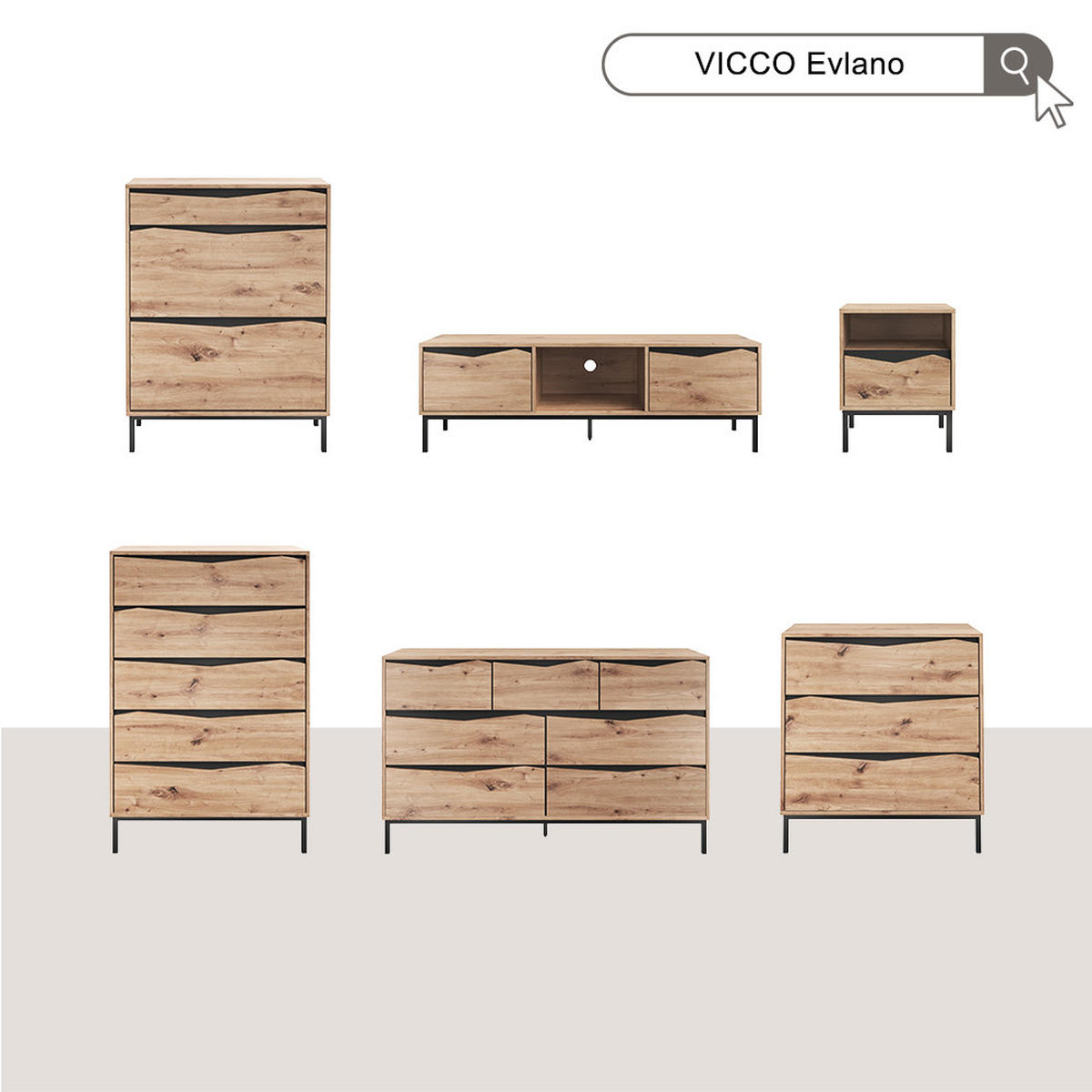 SCHUHKIPPER Elvano, Eiche/Schwarz, 80.2 x 106.2 cm mit 2 Kippfächern & 1 Schubade - Eichefarben/Schwarz, Holzwerkstoff (80.2/106.2/23.7cm) - Vicco