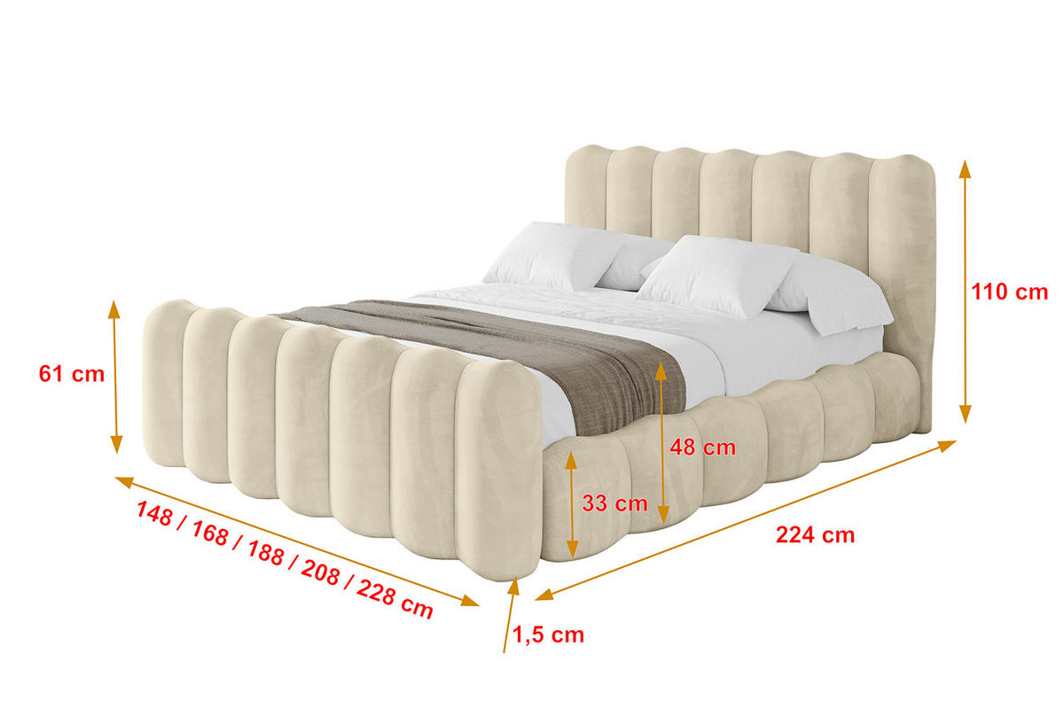 POLSTERBETT mit Bettkasten, Fußteil und Lattenrost, Bett mit Matratze H3/H4 - SORA-Z 140x200 Beige - Ecru, Holzwerkstoff/Textil (140/200cm) - ALTDECOR