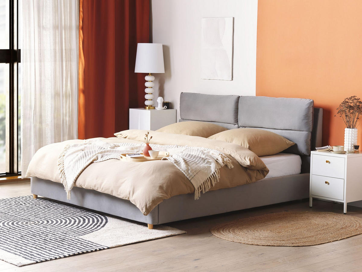 POLSTERBETT 180/200cm Hellgrau Batilly - Hellgrau, Textil (180/200cm) - Beliani