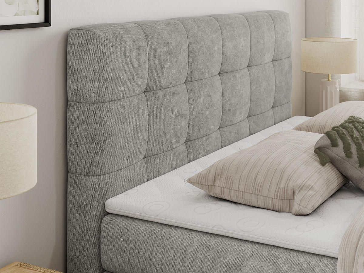 BOXSPRINGBETT LUKA KING 180/200 Hellgrau Struktur - H4 - Hellgrau, Holz/Textil (180/200cm) - MKS