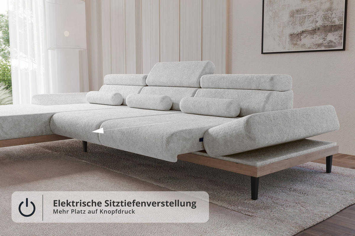 ELEKTRISCHES ECKSOFA Links MONA 316x205x85 Grau Velours - Grau, Holzwerkstoff/Textil (316/205cm) - ALTDECOR