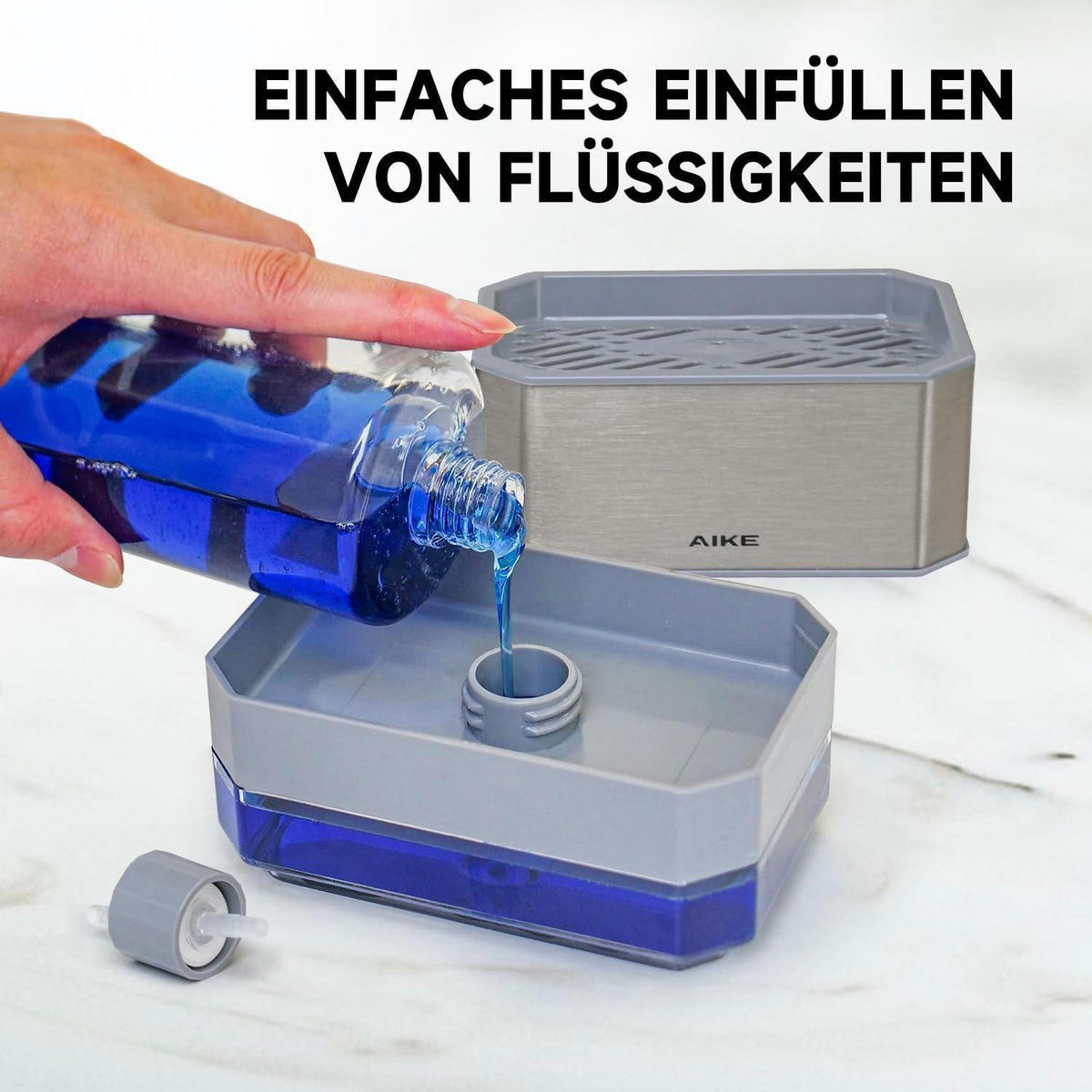 SEIFENSPENDER Küche Edelstahl 240 ml mit Schwamm - Silberfarben, Metall (9.8/14.7/10cm)
