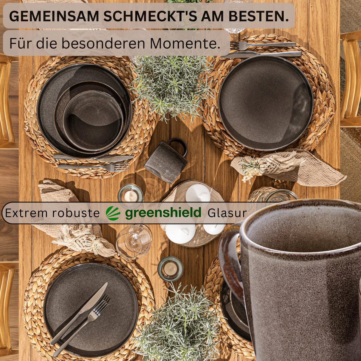 KAFFEEBECHER SET KAIRO GRAPHIT - 4 teilig aus Steingut - Braun, Keramik (0.4L) - Sänger