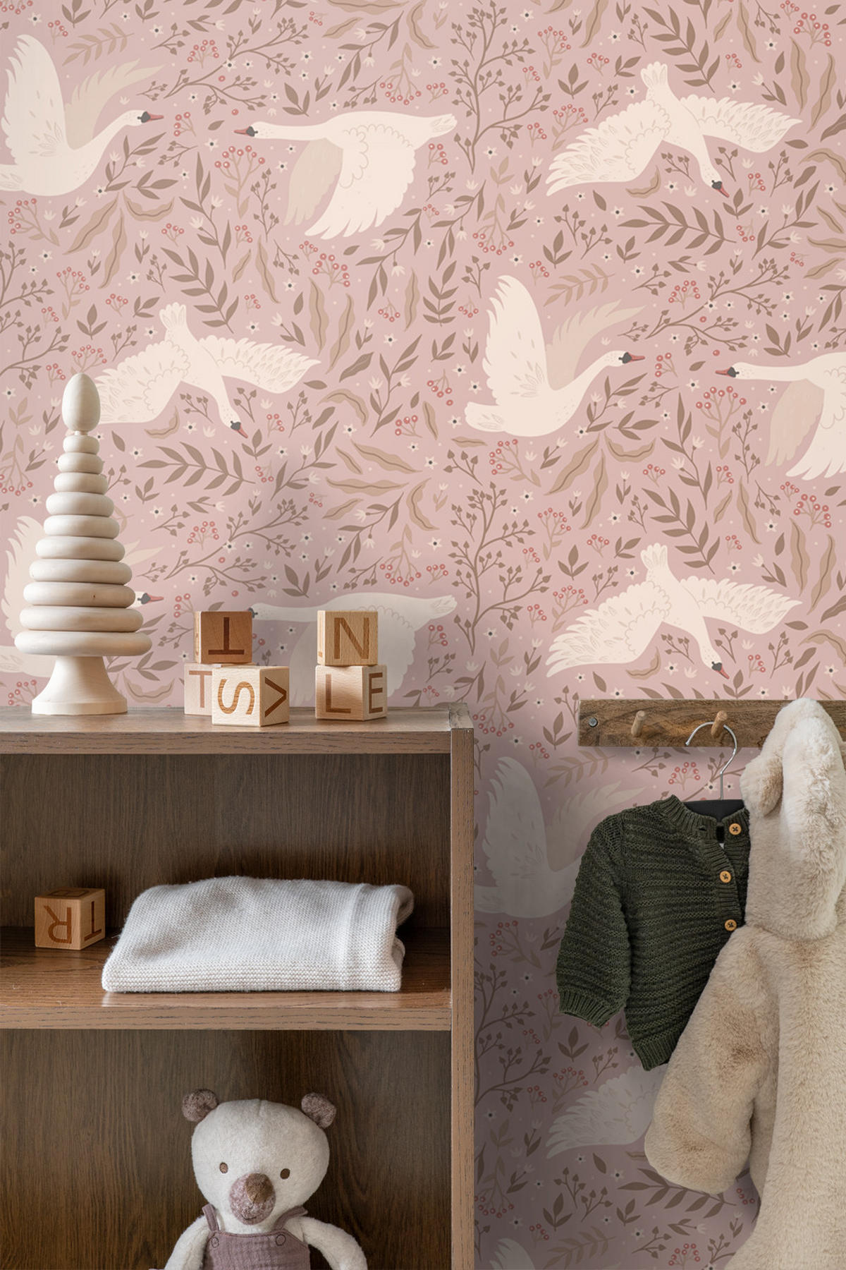 TAPETE Schwäne 53 cm x 10.05 m - Pink, Papier (53/0.1cm) - ESTAhome