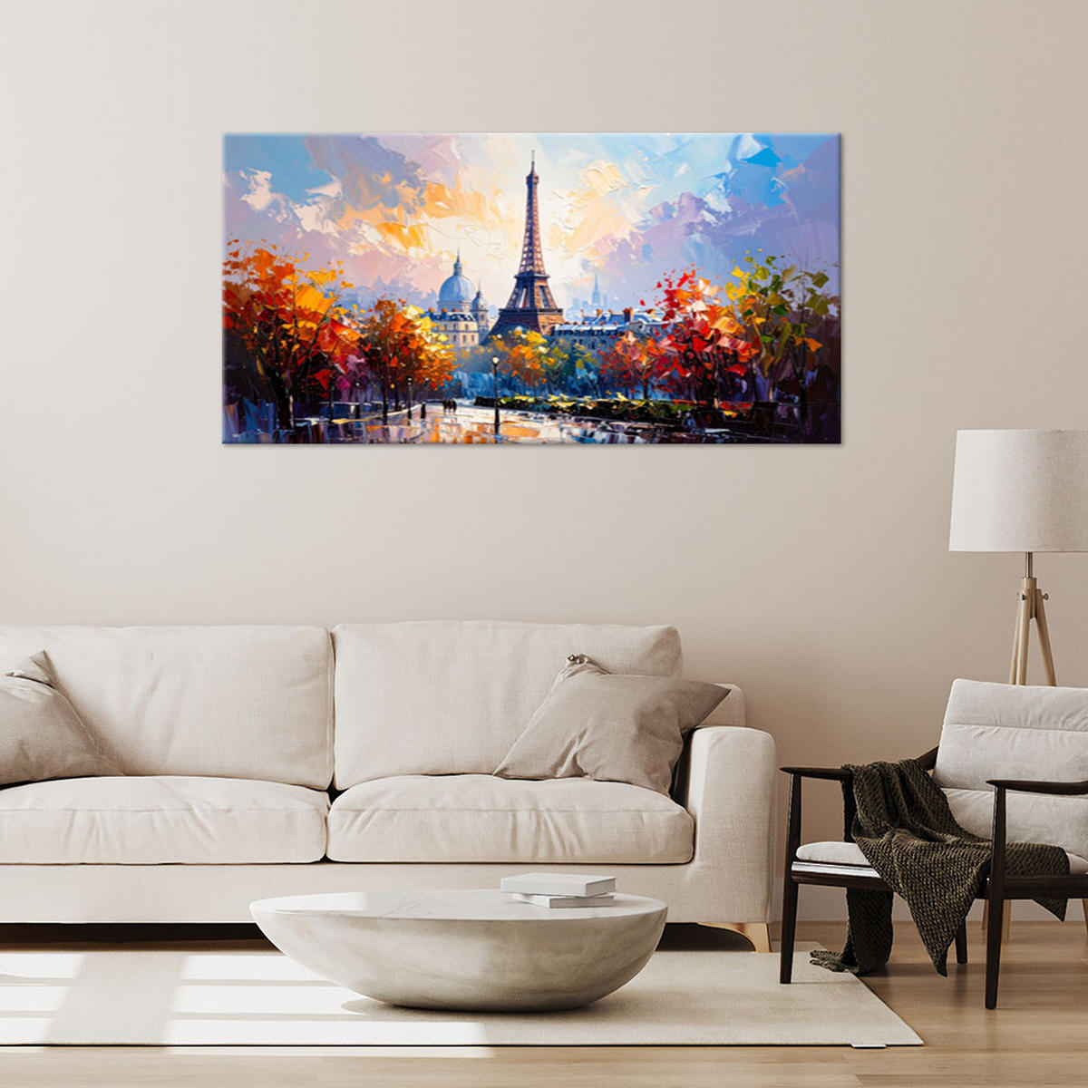 LEINWANDBILD Paris Eiffelturm wie gemalt 100x50cm - Multicolor, Textil (100/50cm) - Feeby