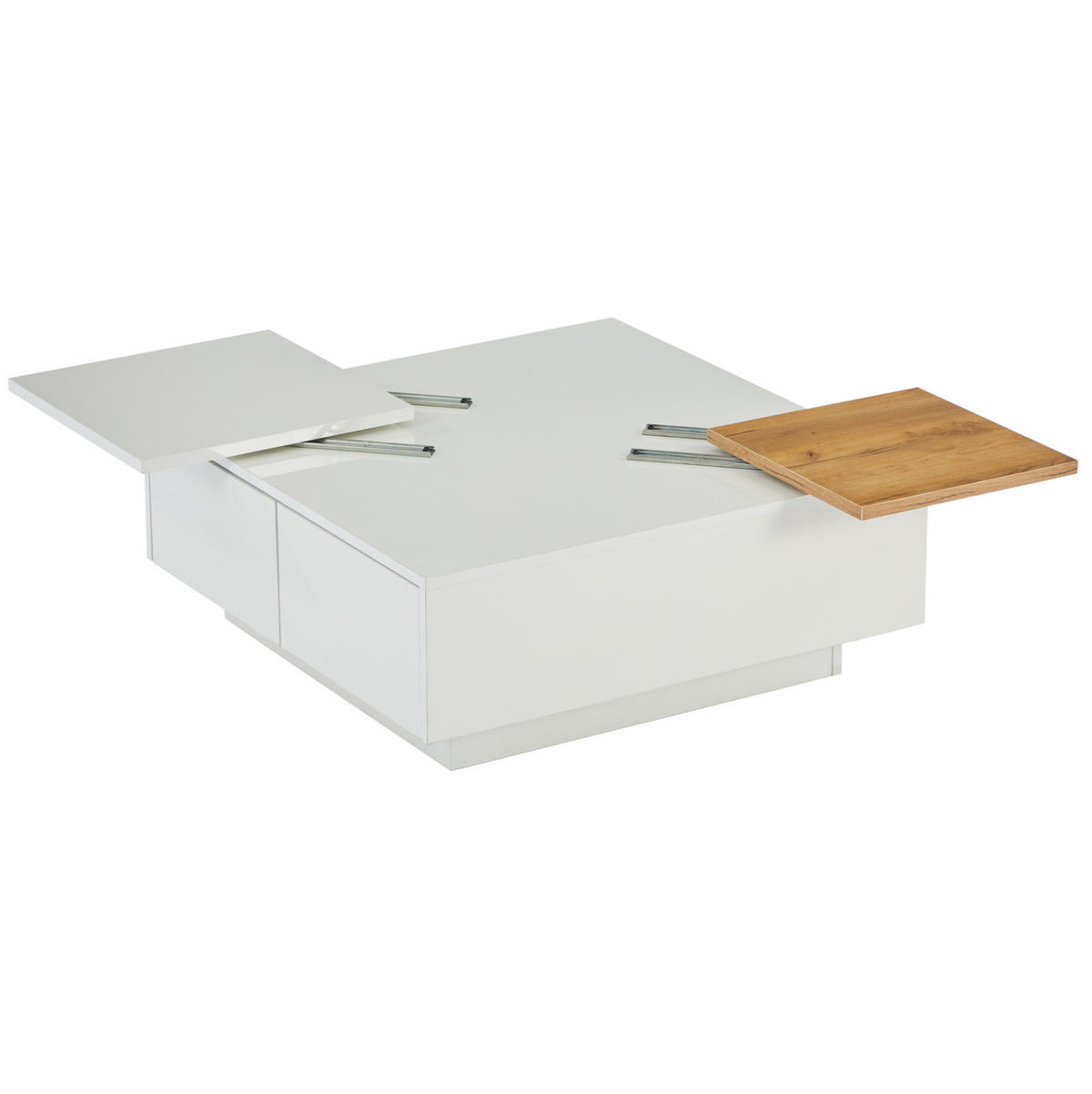 COUCHTISCH 75/75 cm in Weiß Hochglanz mit 4 Schubladen und verschiebbaren Platten - Weiß, Holzwerkstoff (75/75/33.5cm) - BEAOK