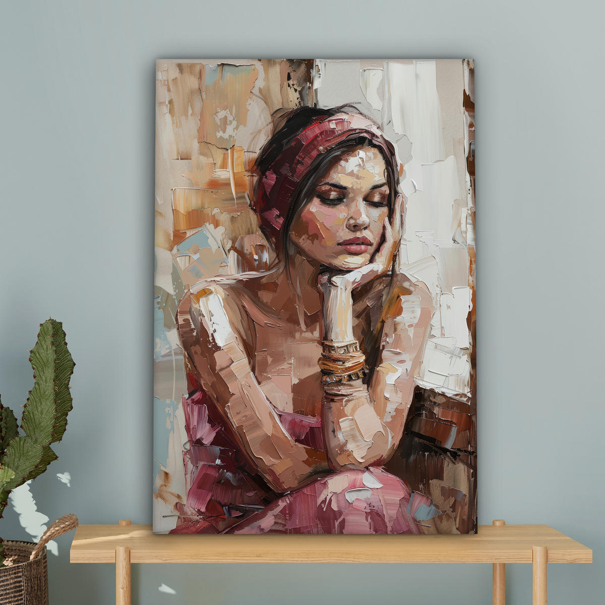 LEINWANDBILD Frau - Lackierung - Porträt - Modern Wanddeko 40x60 cm - Altrosa, Textil (40/60cm) - MuchoWow