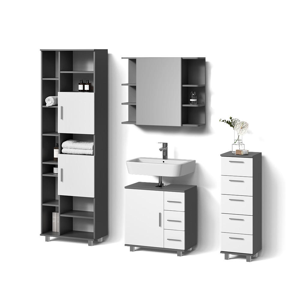 BADMÖBEL-SET Eisak Anthrazit 4 Teile - Anthrazit/Weiß, Holzwerkstoff (60/60/33cm) - Livinity®