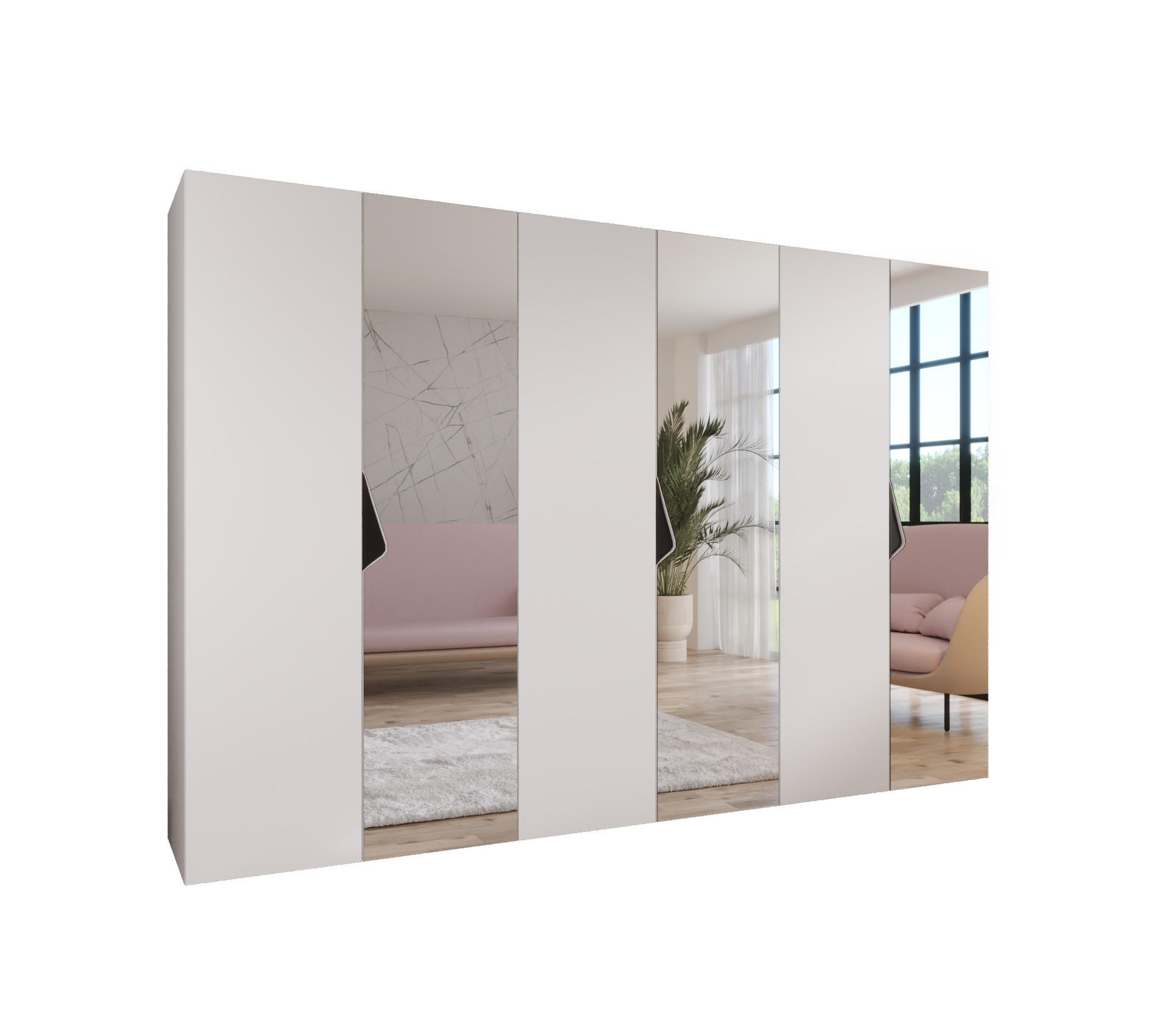 Abiks Möbel Drehtürenschrank Weiß, Schwarz 300x202x52 cm