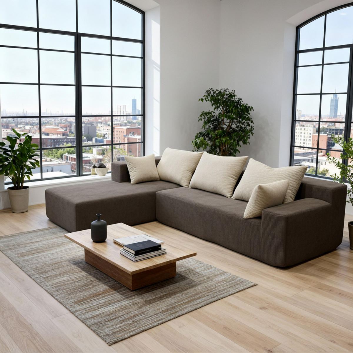 ECKSOFA Luna Braun Sand 3-Sitzer Links - Braun, Textil (267/175cm) - COCO Living