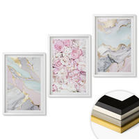 WANDBILDER 3er-Set - 40x60 cm Weißer Rahmen - Rosa Blumen Marmor Pastell - Weiß, Kunststoff (40/60cm) - ArtPrintCave