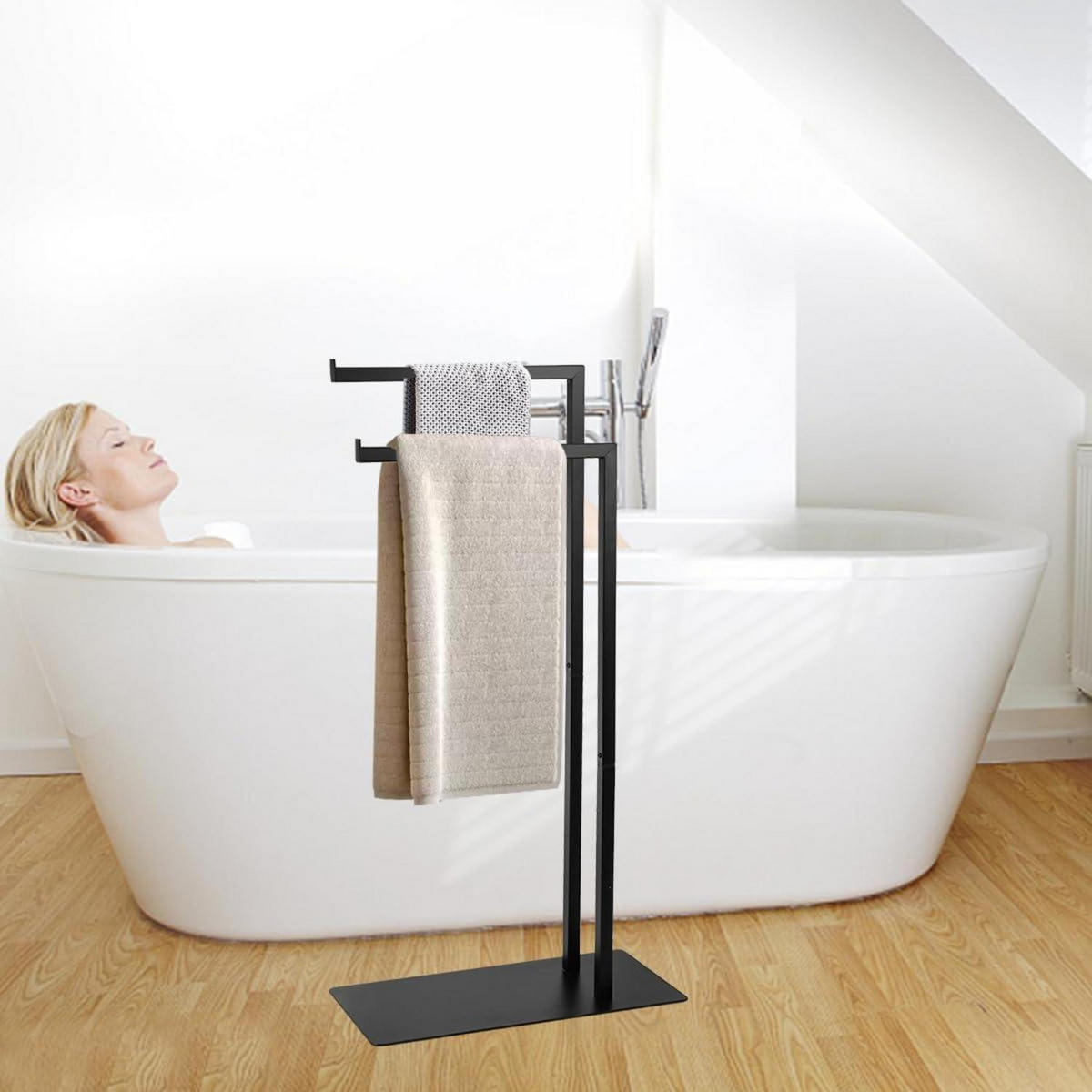 HANDTUCHSTÄNDER freistehend Schwarz 2 Stangen 81 cm - Schwarz, Metall (20/81/42cm)