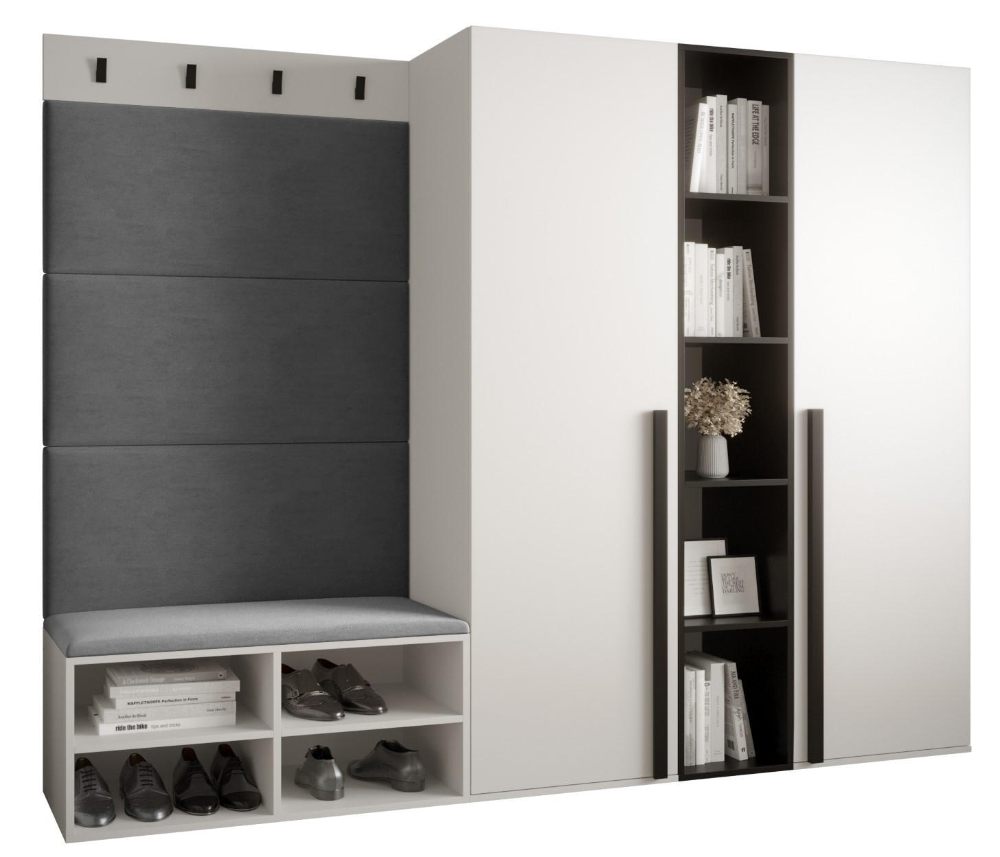 Möbel Kryspol Garderoben-Set Weiß, Grau 214x184x42 cm