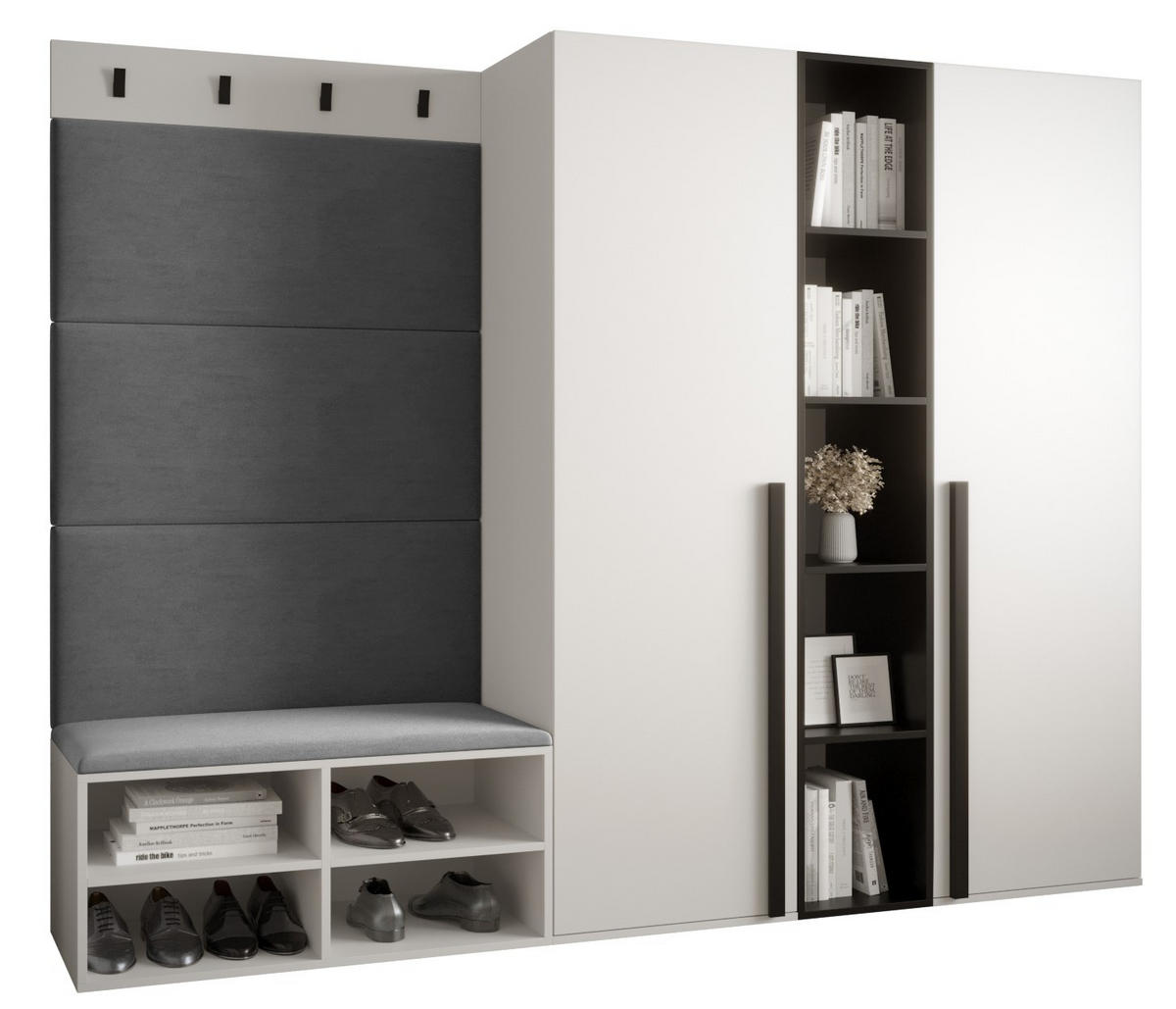 GARDEROBEN-SET 214/184/42 - Schwarz/Weiß, Holz/Kunststoff (214/184/42cm) - MÖBEL KRYSPOL